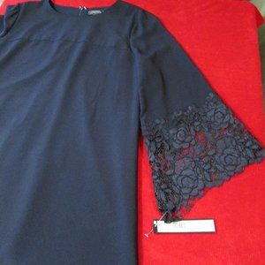 Tahari by Arthur S. Levine Navy Dress Lace Bell Sleeves